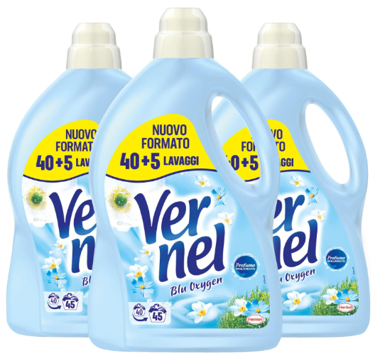 VERNEL BLU OXYGEN AMMORBIDENTE DILUITO PER LAVAGGI IN LAVATRICE BUCATO PROFUMATO FRESCA FRAGRANZA CAPI MORBIDI E SOFFICI - 3 FLACONI DA 2,97 LITRI